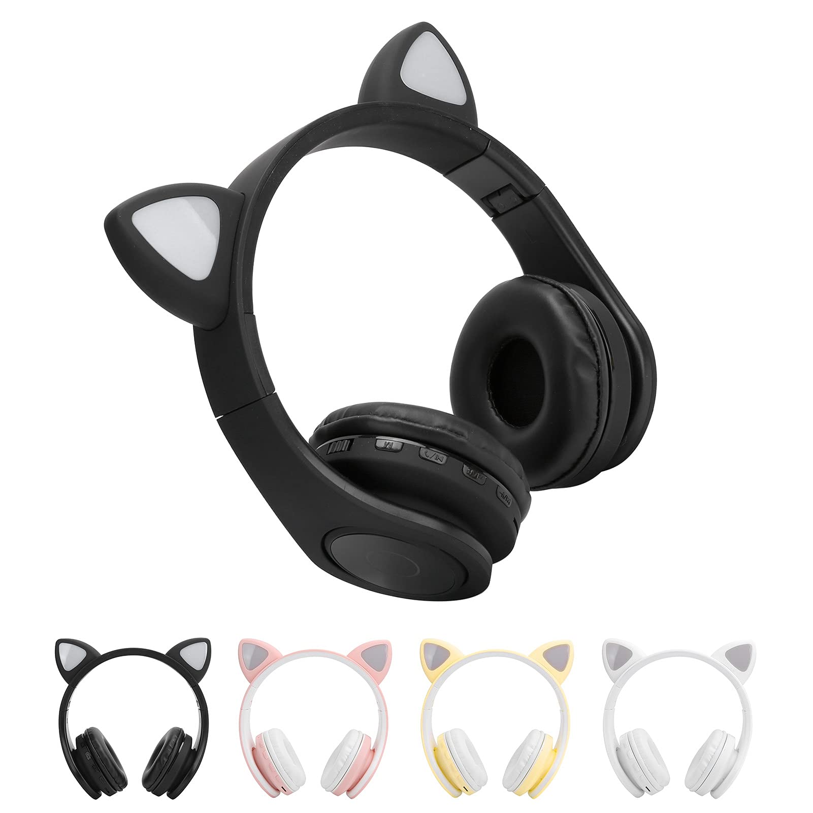 Cuffie Bluetooth per Bambini Cat Ear con Microfono, Cuffie per Bambini Illuminate a LED, Supporto per Scheda TF, Cuffie Pieghevoli per Bambini Sopra L'orecchio per Ragazze Ragazzi Adulti(Nero)