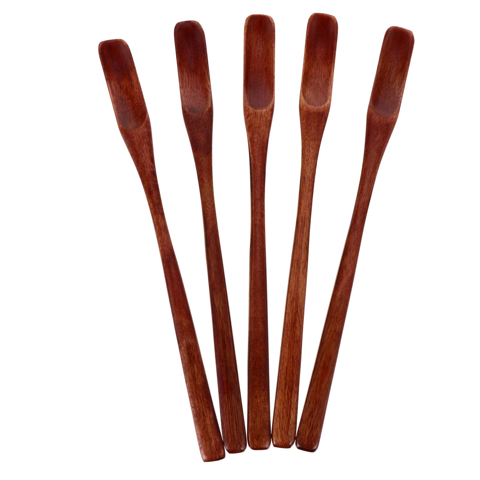 Hemoton 5pcs Wooden Honey Stirring Spoon Non Stick Stirrer for Coffee Tea Syrup
