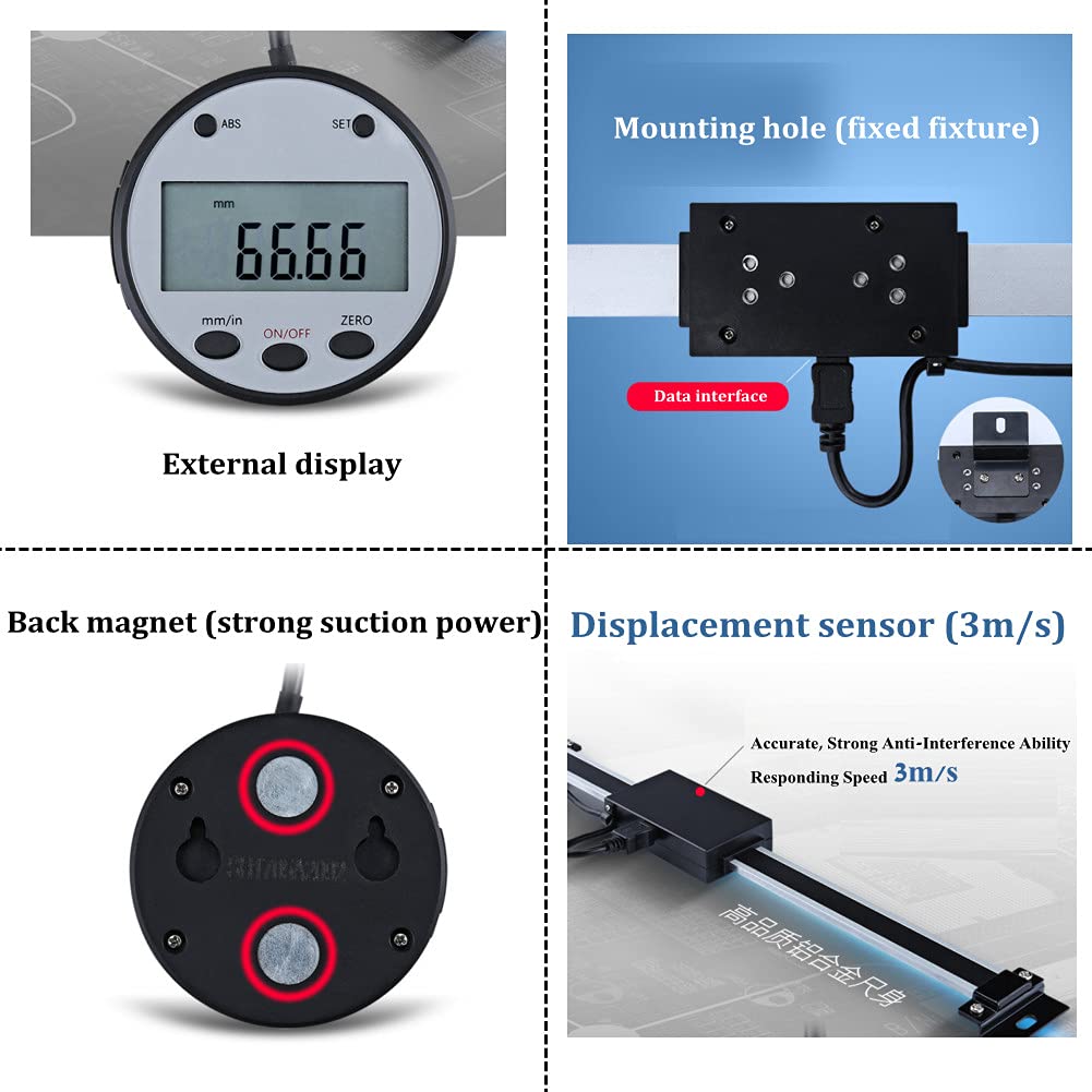Digital Readout Kit,Auslesewaage digitaler Anzeigen Wegsensor LCD Ausleseset Präzise Digital Linear Scale mit LCD Anzeigen und Montagezubehör für Fräsmaschinen usw,0-150 mm,höher Leistung
