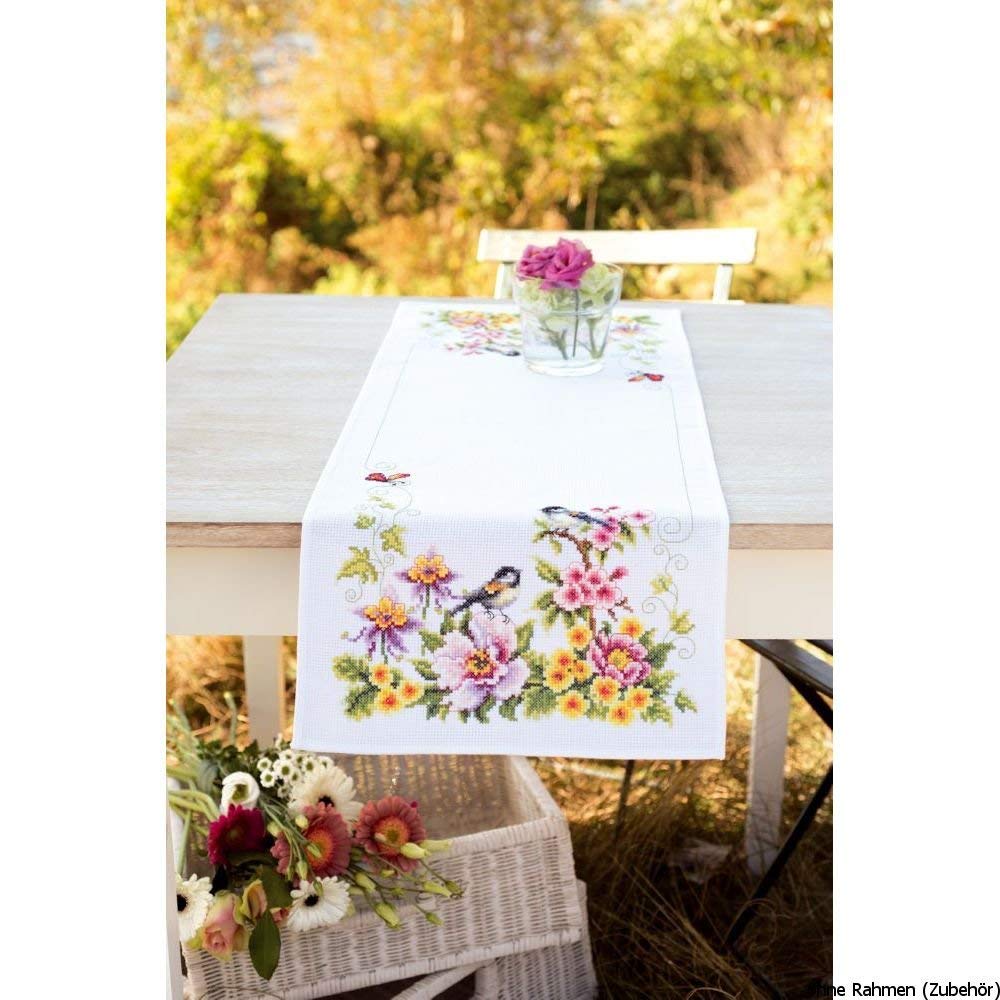 VERVACO Haft Krzyżykowy Liczony Zestaw do Haftu Bieżnika WIOSENNY NASTRÓJ Zestaw Kreatywny dla Dorosłych 32 x 84 cm DIY Dekoracja Stołu ze Zmywalnym Wzorem Counted Cross Stitch Kit