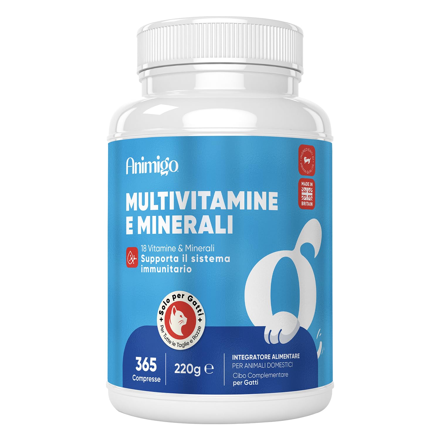 Vitamine Gatto con Minerali in 365 Compresse, 220mg per Dose Giornaliera, Vitamine Sistema Immunitario A, B, C, D3, E per Raffreddore Gatto con Calcio, Ferro, Zinco, Rame, per Tutte le Razze e Età