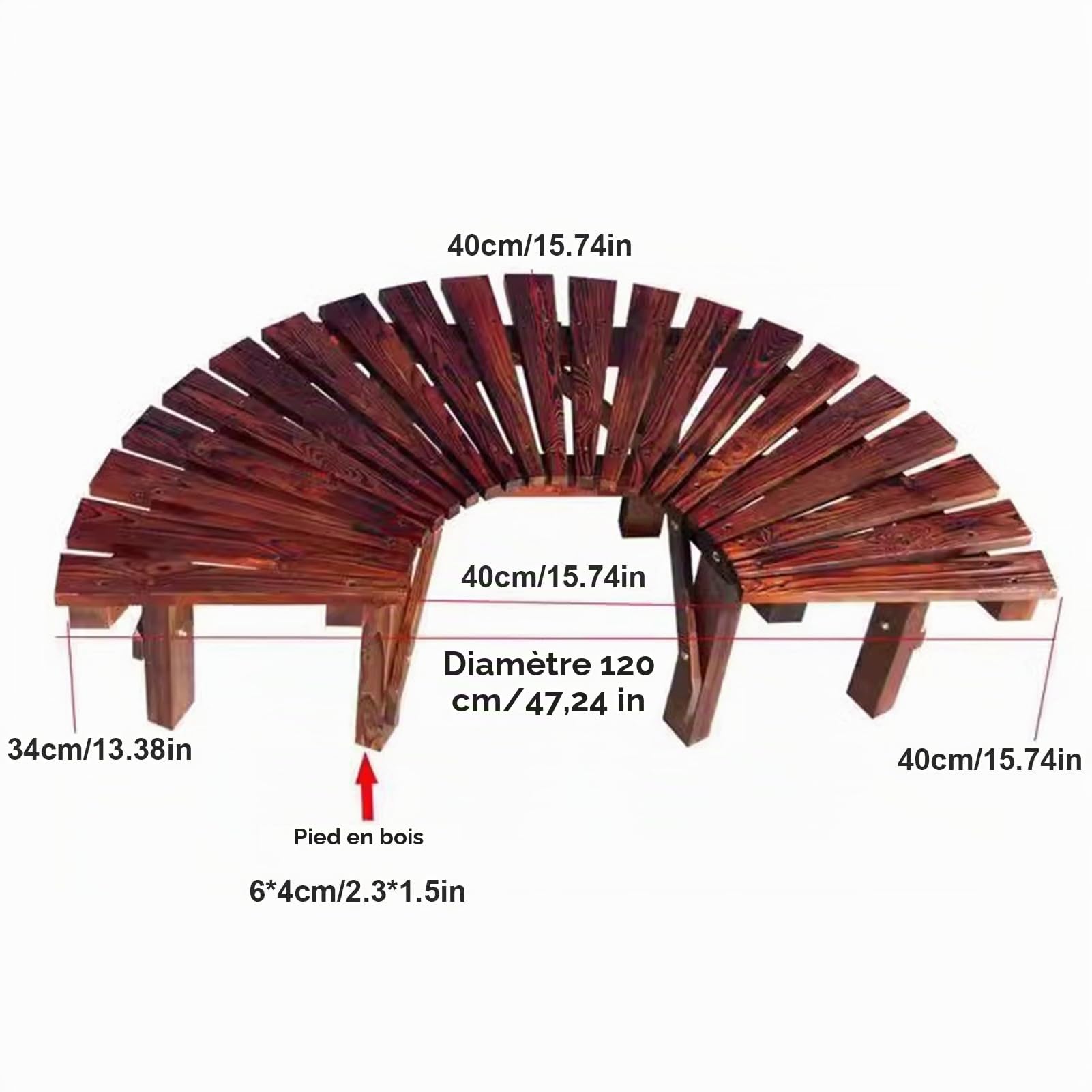 Banc d'arbre Demi-Circulaire Tour d'arbre Ø120cm