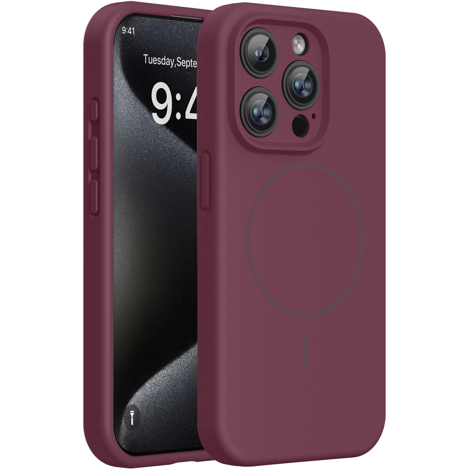 Photo 1 of Miracase Silicone Case for iPhone 15 Pro - Wine Red, MagSafe Compatible