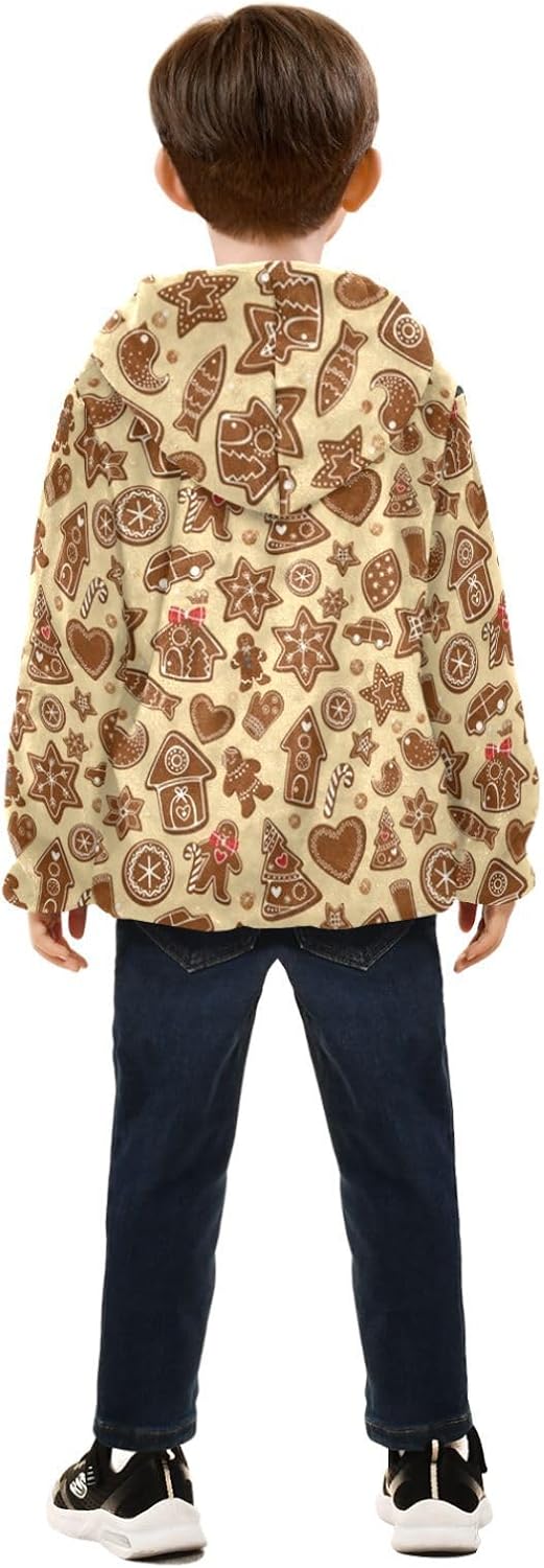 Gingerbread Cookie Pattern Toddler Boy Zip Up Jacket Boys Winter Coats Plush Lined Navy Blue Baby Boy Girl Clothes