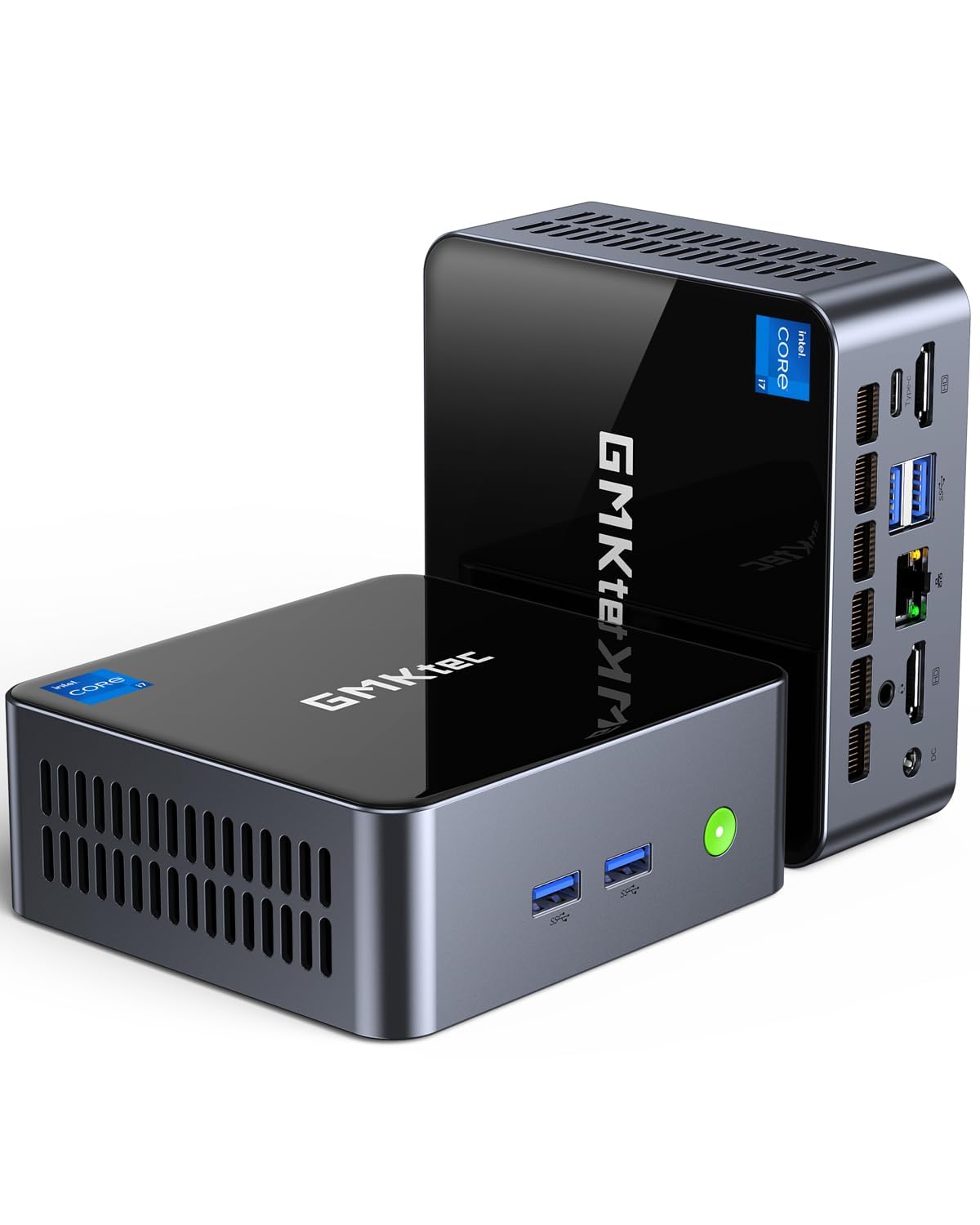 GMKtec Mini PC Intel i7-1195G7(Up to 5.0GHz) 16GB DDR4 1TB SSD, Mini Desktop Computers Dual SSD Slot, WiFi 6, USB3.2, BT 5.2, DP, HDMI, RJ45 2.5G