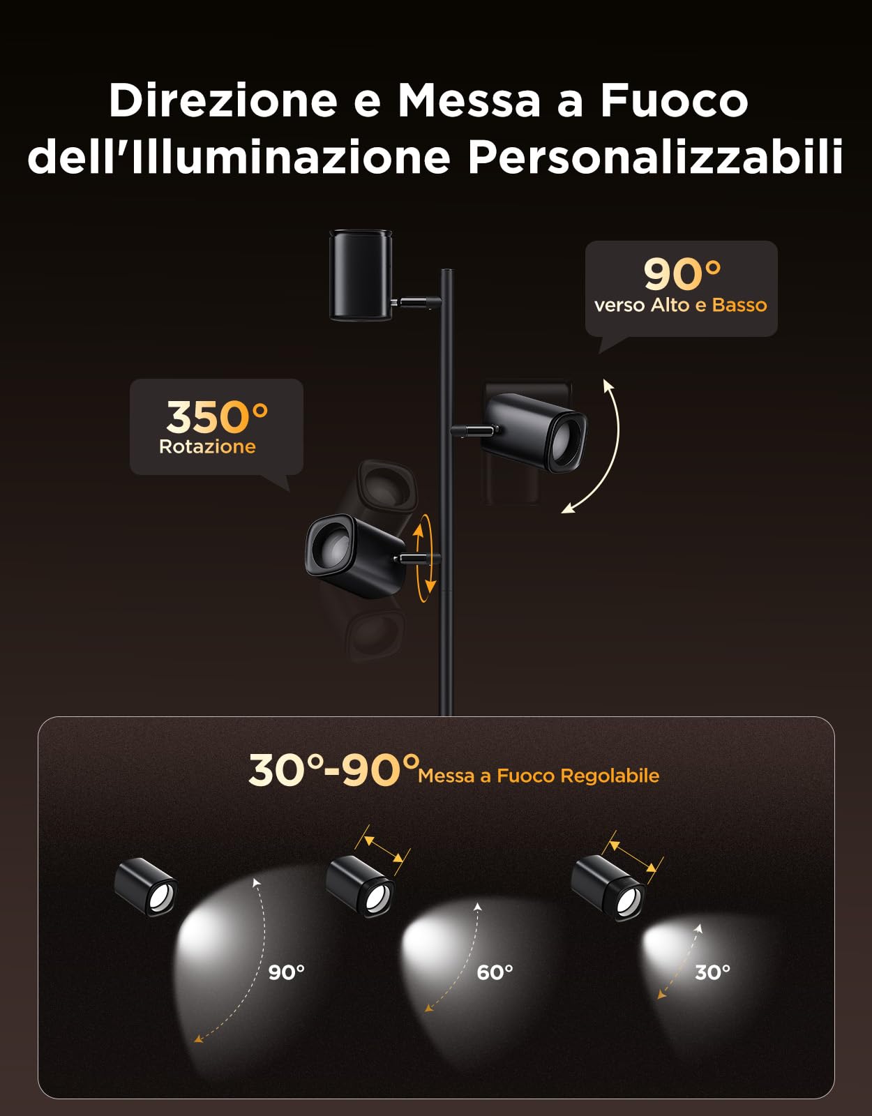 Govee Lampada da Terra LED Angolo Regolabile, RGBWW Lampada 3-Teste 1500lm | 2700-6500K, Matter Alexa Compatibile, 64 Scene, Sinc Musica, Lampade da Terra Nere 157cm per Soggiorno, Camera da Letto, Sala