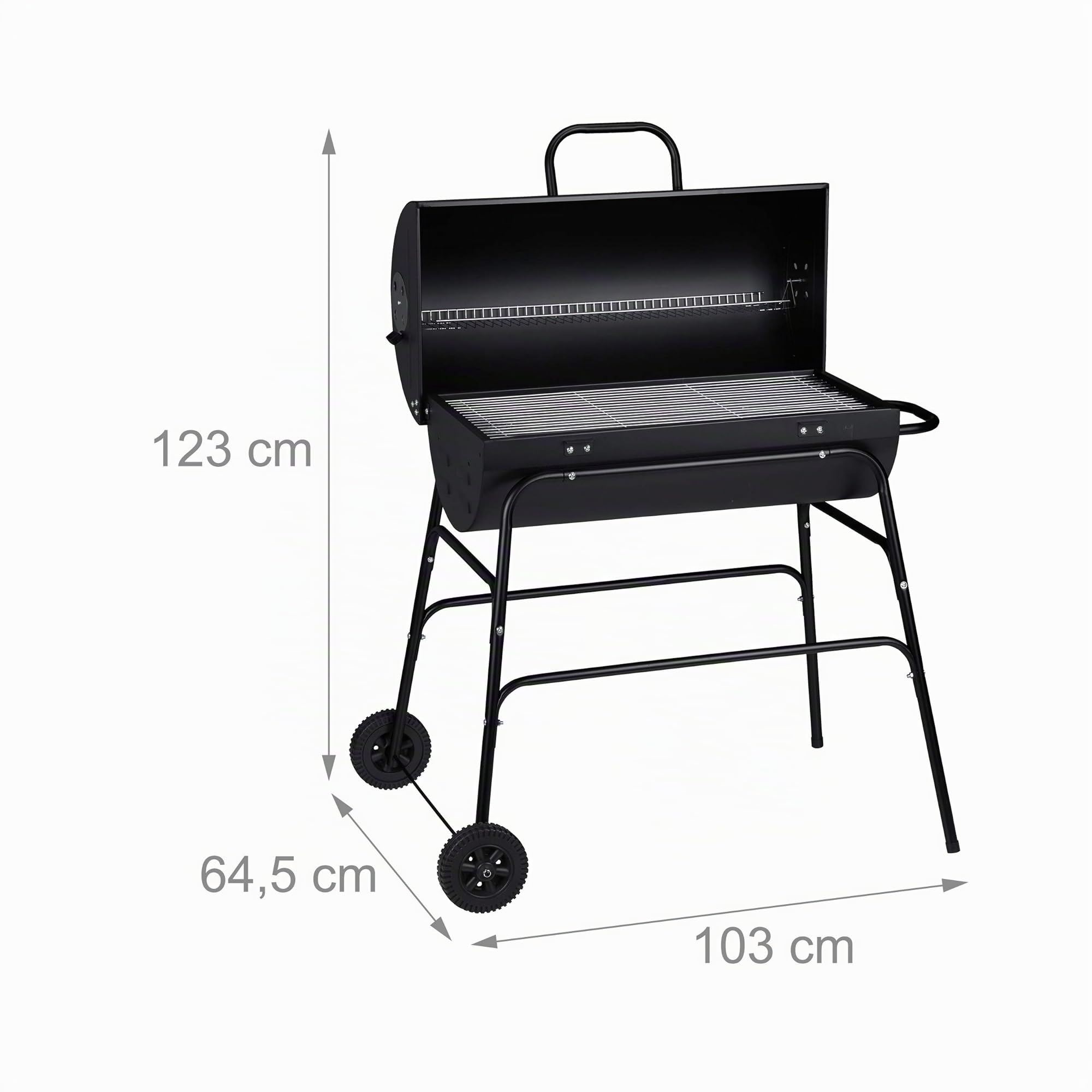 Relaxdays Barbacoa, BBQ con Tapa, Ventilación Ajustable, Resistente, Jardín y Terraza, 96,5 x 103 x 64,5 cm, Negro