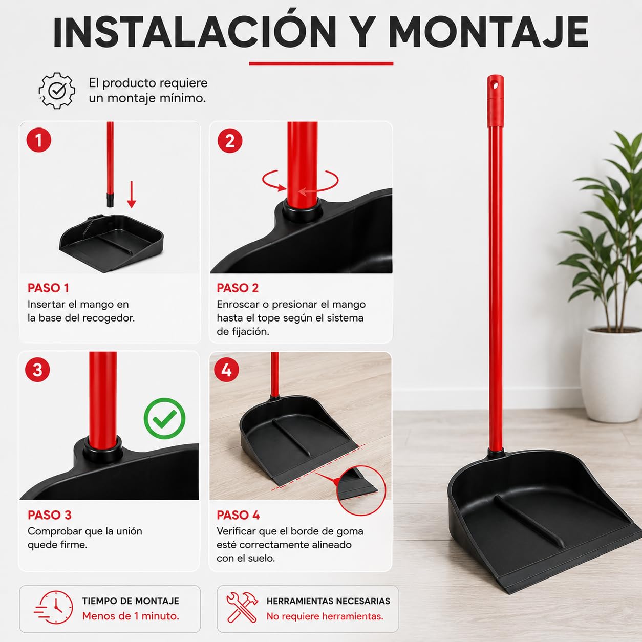 CABLEPELADO Recogedor de Goma | Resistente y Duradero | Limpieza hogar | Herramienta de Limpieza | Apto para Limpieza de Polvo, Basura, Ceniza u Hojas | 93 cm Altura x 25 cm Ancho | Negro