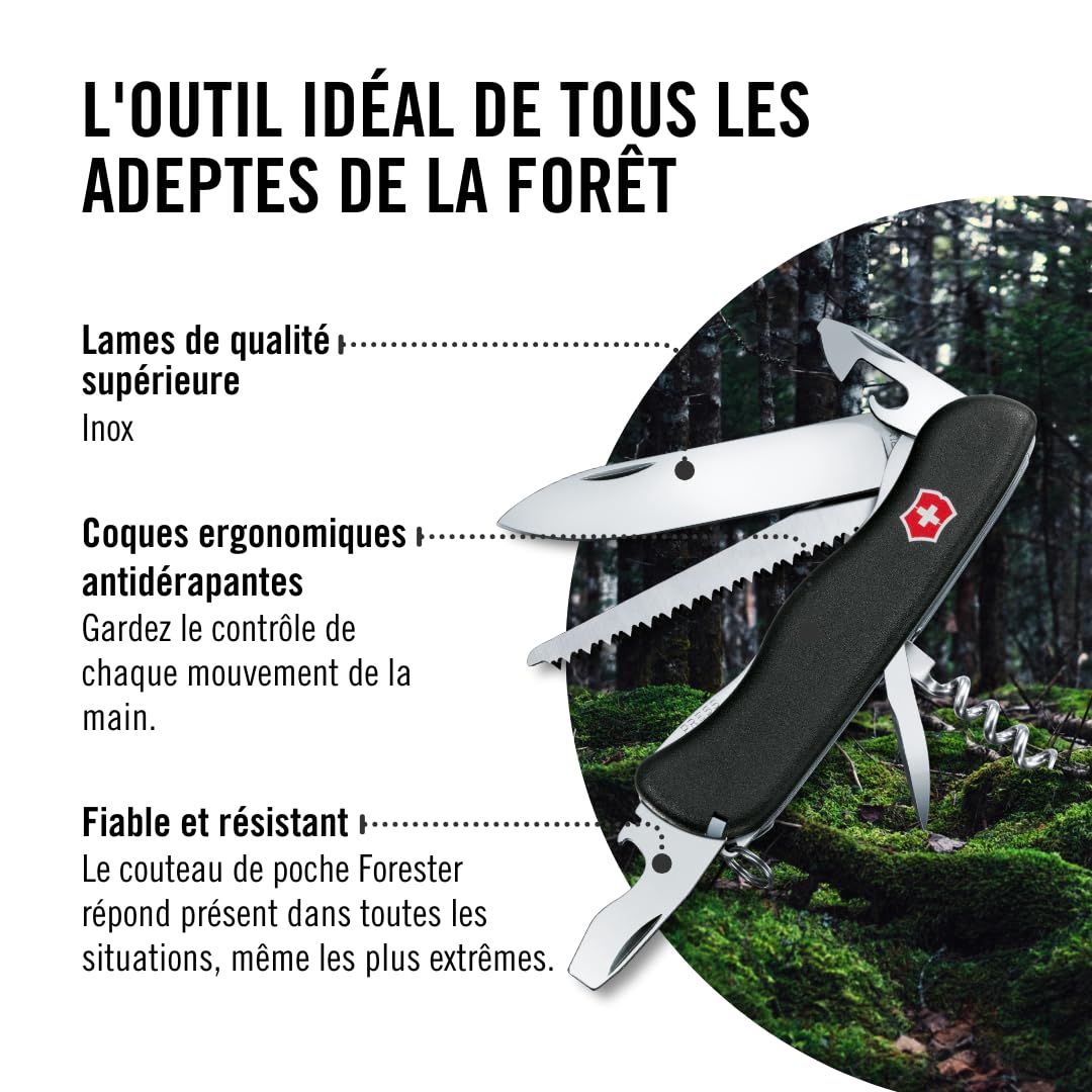 Victorinox, Forester, Couteau de Poche Suisse, Multifonction, Léger, 12 Fonctions, Grande lame, Ouvre-boîtes, Tournevis 3 mm, Blocable