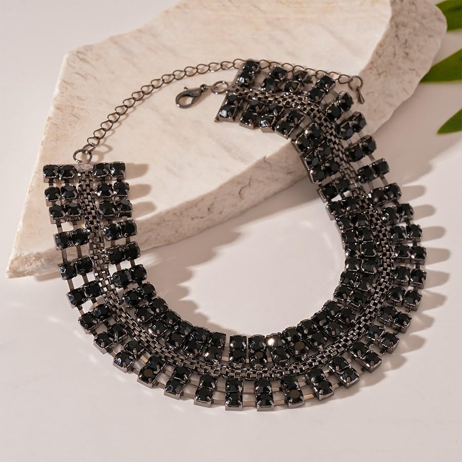 Gold Black Choker Necklace for Women Bridesmaid Wedding Prom Necklaces Halloween Fall Necklaces Accessories Rhinestone Gargantillas De Mujer Elegantes Christmas Graduation Jewelry - Image 7
