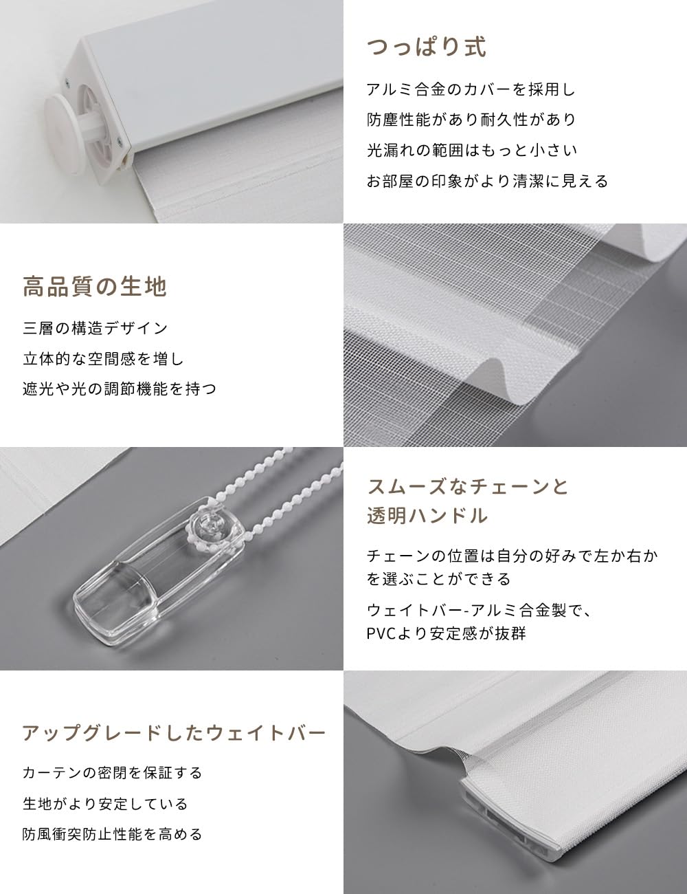 Amazon｜ISSHOGUGU 立体調光ロールスクリーン つっぱり式 半遮光 0.1cm