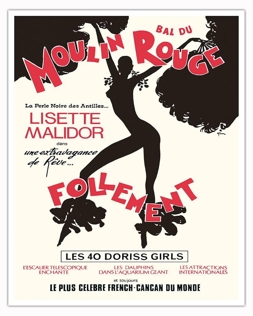Moulin Rouge Paris France-French Cancan Dancers (Follement) Matte Art Print Premium Matte Paper 20"L x 16"W