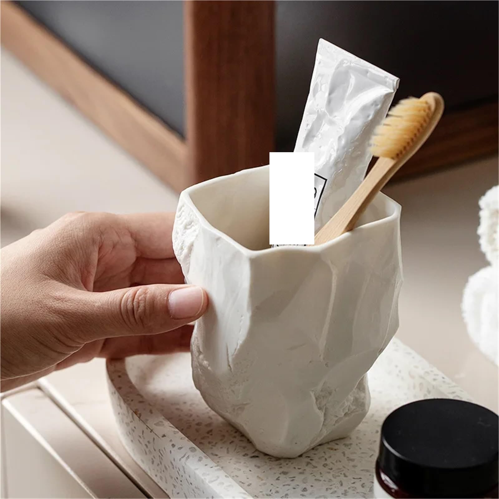 Vaso para Cepillo De Dientes Adornos for Taza de Cepillo de Dientes, Tazas de cerámica for Lavado de Dormitorio y baño, Accesorios organizadores de baño artesanales, 2 uds. para Hogar,Viajes