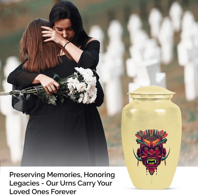 Native American Urn Ashes for Adults Female & Male, Teacher & Student Teaching Memorial Urn for Adult Ash, Large with Velvet Bag, Burial Cremation Urns for Human Ashes Women,, Beige