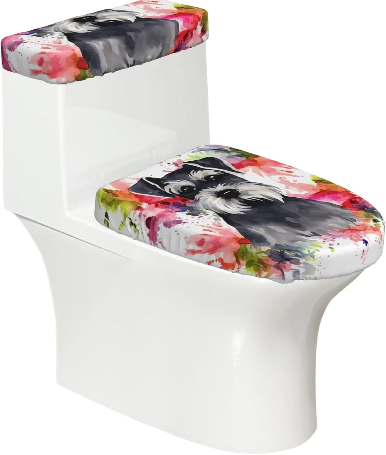 Schnauzer Toilet Tank Cover And Toilet Lid Cover Set Stretch Bathroom Toilet Lid Seat Cover