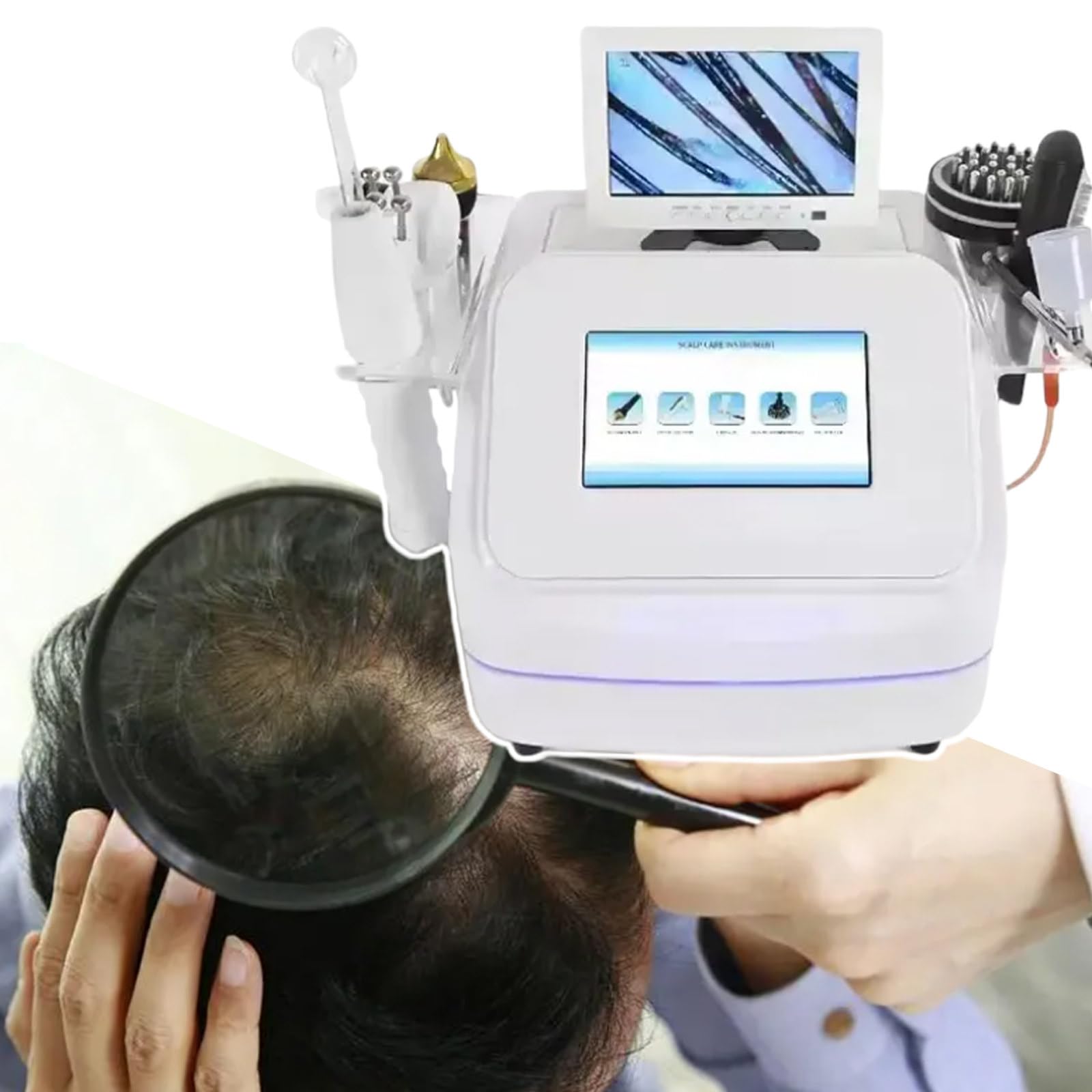Instrumento Profesional Para El Manejo De La Cabeza, Dispositivo PortáTil Para El Cuidado Del Cuero Cabelludo, Analizador MicroscóPico De 200 Aumentos De La Piel Y El Cabello, Blanco