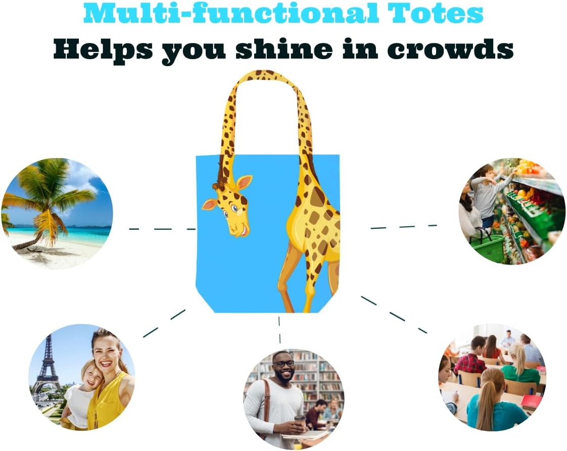 Sophie the Giraffe - Funny Giraffe Decor - Giraffe Gifts for Women - Reusable Canvas Tote Bag for Women - Book Tote - Green (Blue Giraffe) image 3