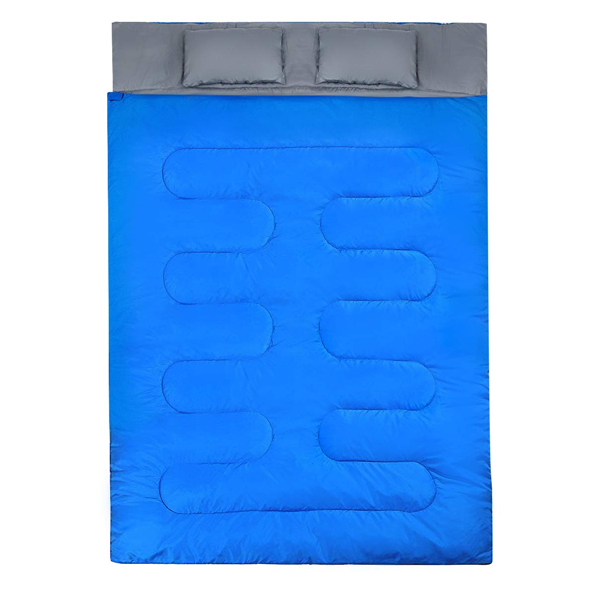 GYMAX Saco de Dormir Doble 2 en 1, Saco de Dormir Adulto con 2 Almohadas y Bolsa de Transporte, Saco Cama Campismo para 2 Personas, Ligero y Resistente al Agua de 0 °C a 15 °C