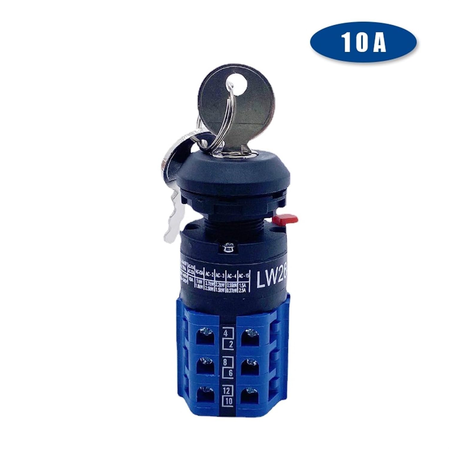 LW26-10/3S Single Hole Mounted 16.5mm Rotary Changeover Cam Switch with Lock Key Dual Power Supply Motor Forward and Reverse