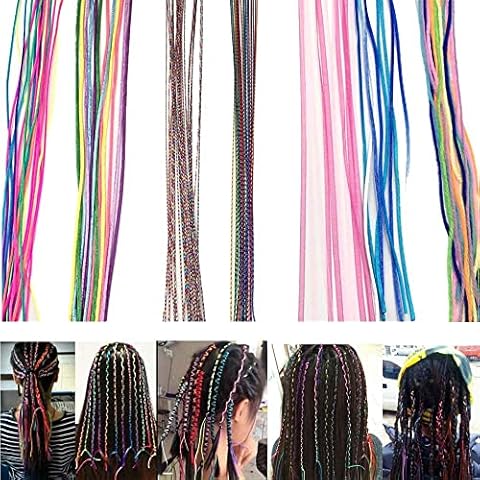 56Pcs Colorful Hair Strings Hair Tinsel Extensions Party Highlights Glitter Hair Thread Yarn Braiding Wire Ribbon for Girls Women Cover