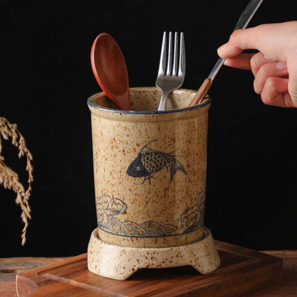 BESTonZON Porte-baguettes en Céramique Japonaise Porte-cuillères et Fourchettes Organisateur D'ustensiles la Cuisine