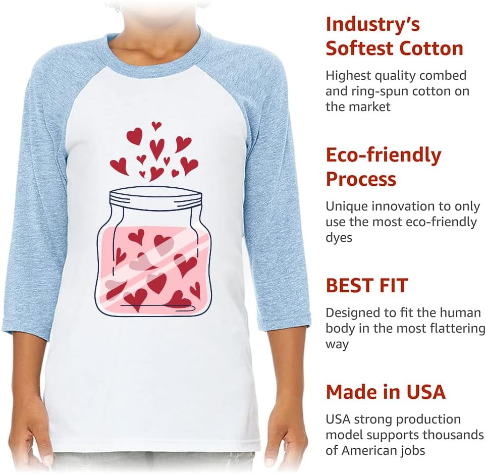 Heart in Jar Kids' Baseball T-Shirt - Cute Kawaii 3/4 Sleeve T-Shirt - Illustration Baseball Tee