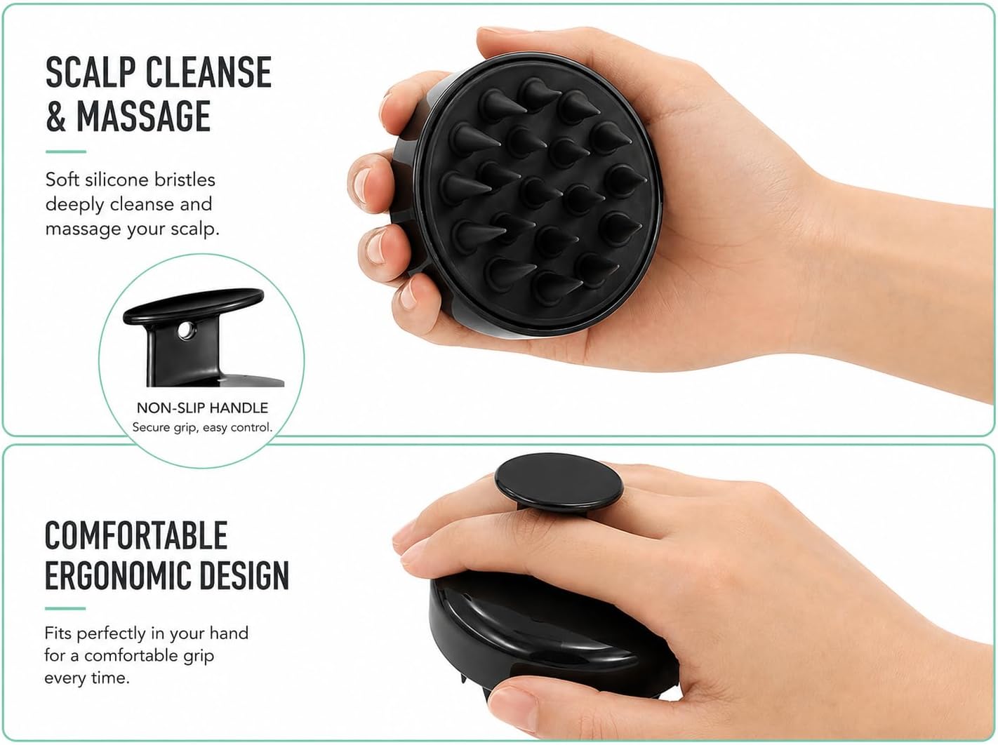 Silicone Scalp Massager for Hair Growth – Shampoo Brush for Shower, Dandruff & Dry Scalp Relief – Soft Silicone Hair Scrubber 1 Pack: Black