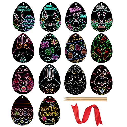 APLOS Papeles para rascar de Pascua, 14 diseños de imágenes para niños Pascua, arte de arañazos de Pascua, cinta, regalos de Pascua para rellenos de bolsas de fiesta de niños Cover