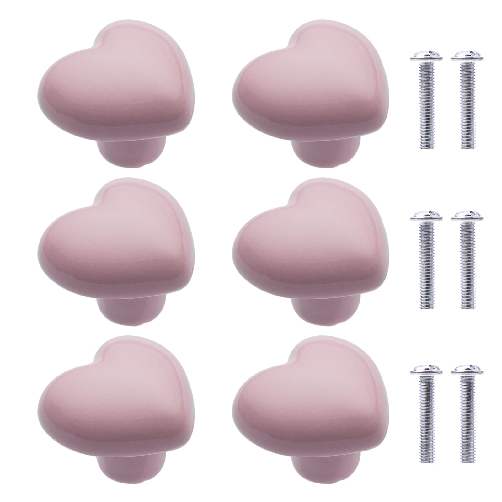 NAKUPENDA 6Pcs Manopole per Mobili Pomelli per Cassetti in Ceramica a Forma di Cuore Pomello in Ceramica per Cassetto Cameretta Maniglie Delle Porte Armadi (Rosa Chiaro)