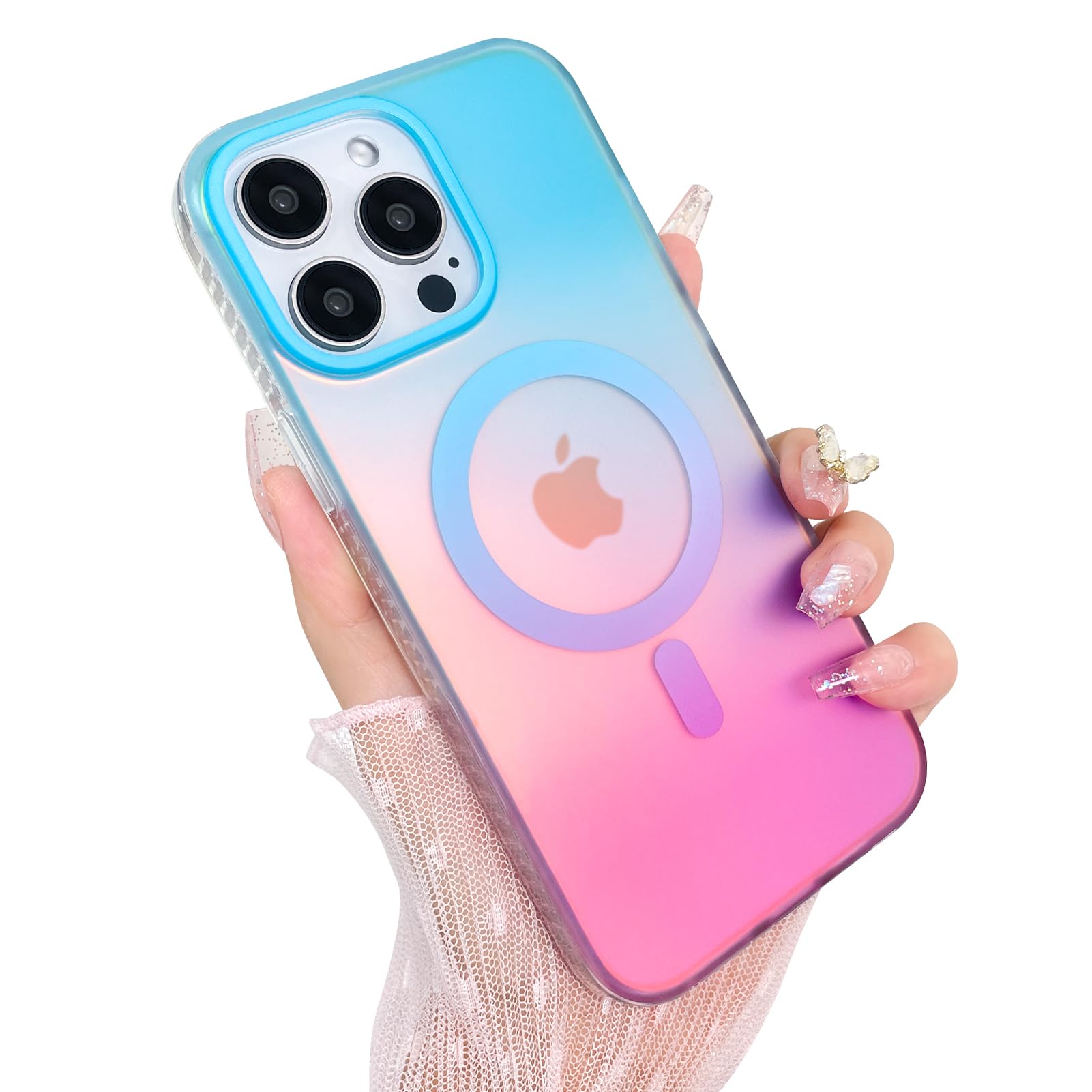 Heaofei Aesthetic Case for iPhone 13 Pro Max Case for Women Girls, Compatible with Magsafe, Cute Girly Trendy Glitter Sparkly Rainbow Magnetic