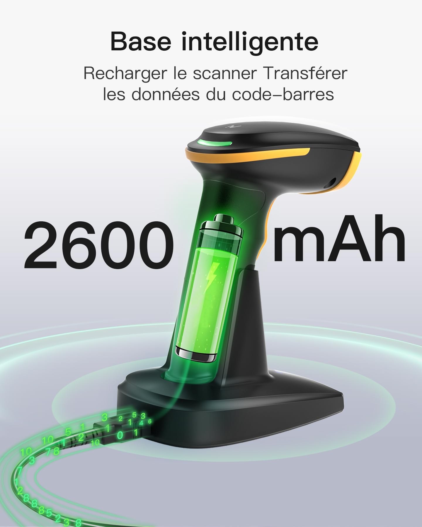 Inateck Scanner de Codes-Barres Bluetooth 2D sans Fil, QR Code 2D avec Batterie 2600 mAh et Base de Charge, BCST-36