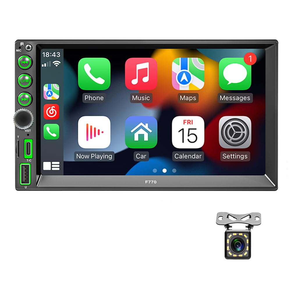 7" HD Touch Screen Mirror Link do radia samochodowego, 2 Din Wireless CarPlay i Android Auto do radia samochodowego, odbiorniki samochodowe z Bluetooth, nawigacja, kamera cofania FM/Type-C/AUX/RDS