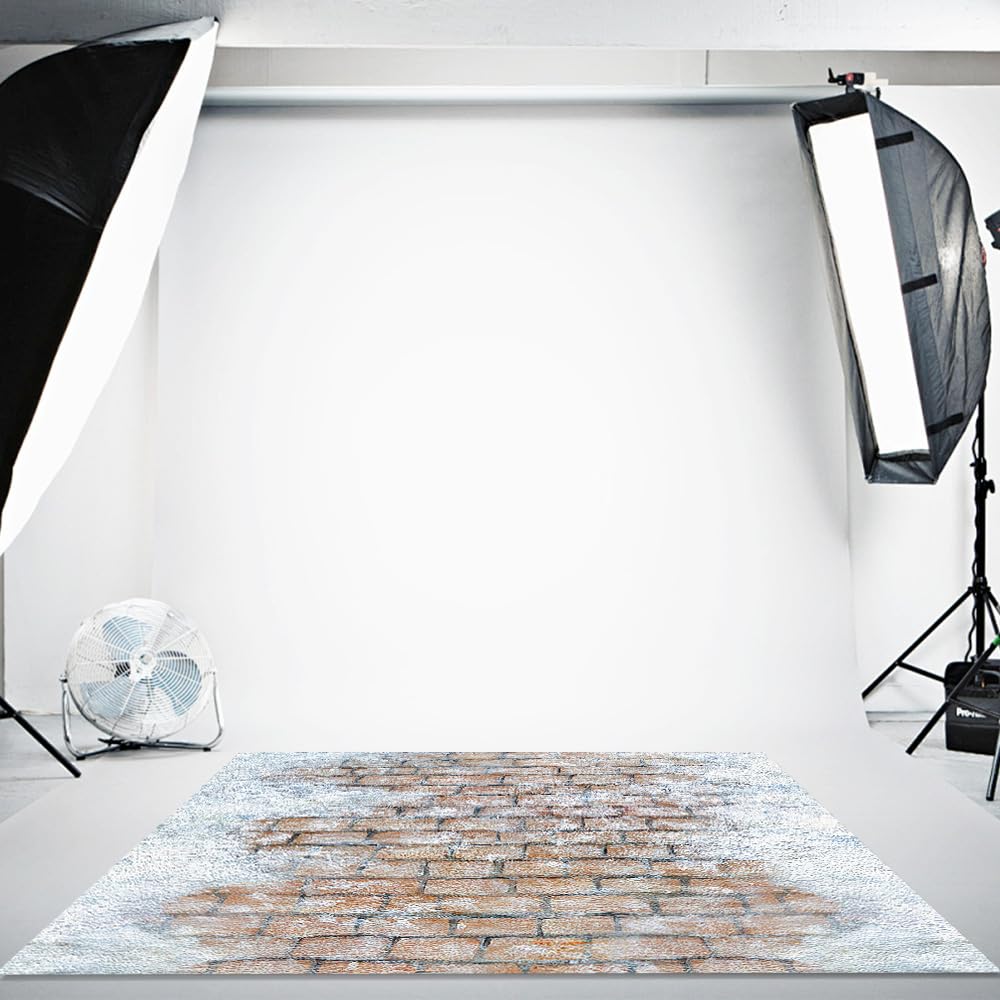 MEHOFOND 5x4ft Winter Snow Path Outside Floor Rubber Mats Rustic Photography Brown Brick Path Printed Floor Retro Rubber Photo Mats Photoshoot Studio Props - Image 2