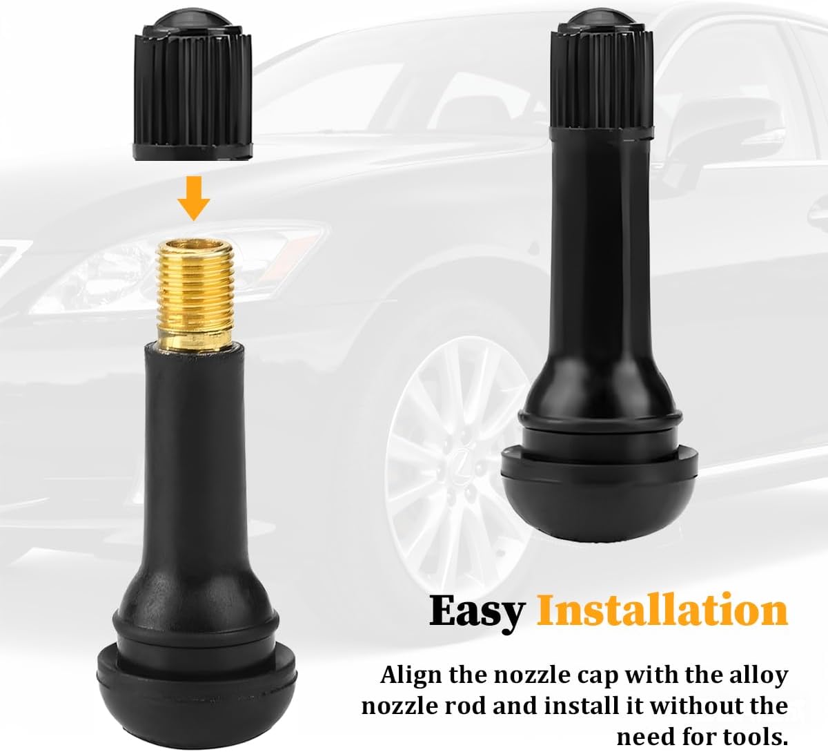 100PCS TR413 Car Tire Valve Stems, Rubber Snap-in Vehicle Tubeless Rim Holes Valve Stem, Leak-Proof Automotive Replacement Tool Accessories, Universal for Truck Trailer Go-Karts