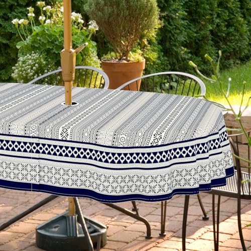 Virtumob Outdoor Tablecloth with Umbrella Hole and Zipper Oval Patio Table Covers for Spring/Summer Machine Washable Outdoor Picnic Table Cloth (Boho 60 84 Oval)