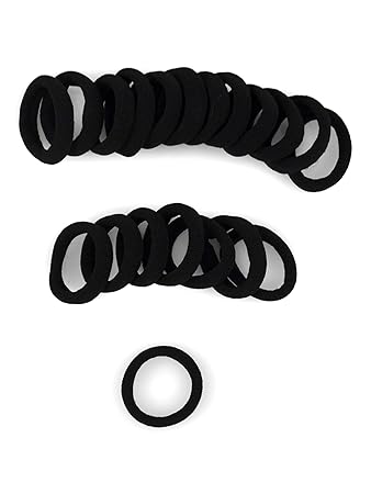 Black Gentle Hold Mini Soft and Stretchy Seamless Elastic Nylon Fabric Rolled Small Ponytail Holders for Kids, Braids and Fine Hair - 20 Hair Ties