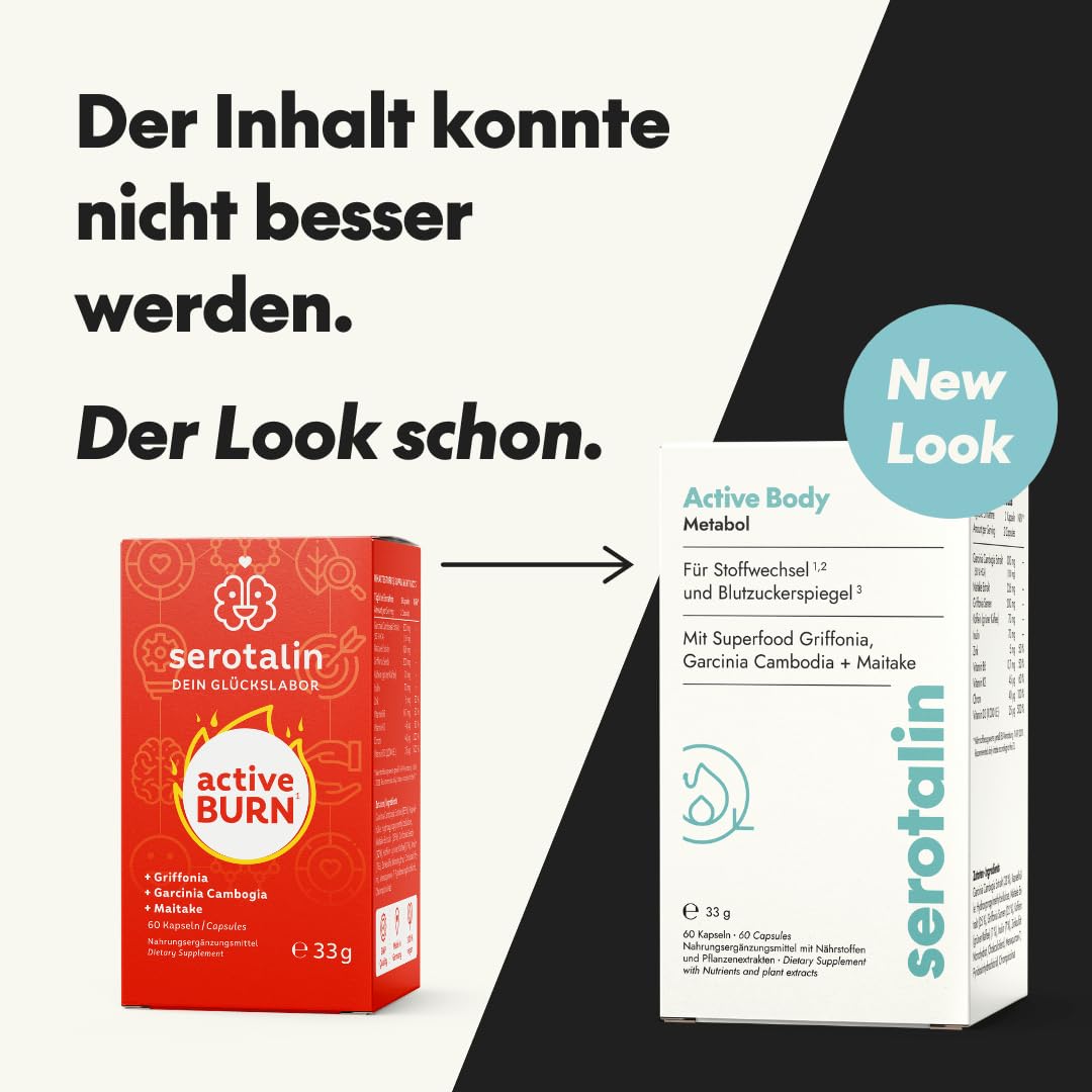 serotalin Active Body Metabol für den Stoffwechsel* | Garcinia Cambogia mit Zink, Chrom, Koffein, Vitamin B6, D3, K2 & Griffonia | 60 vegane Kapseln