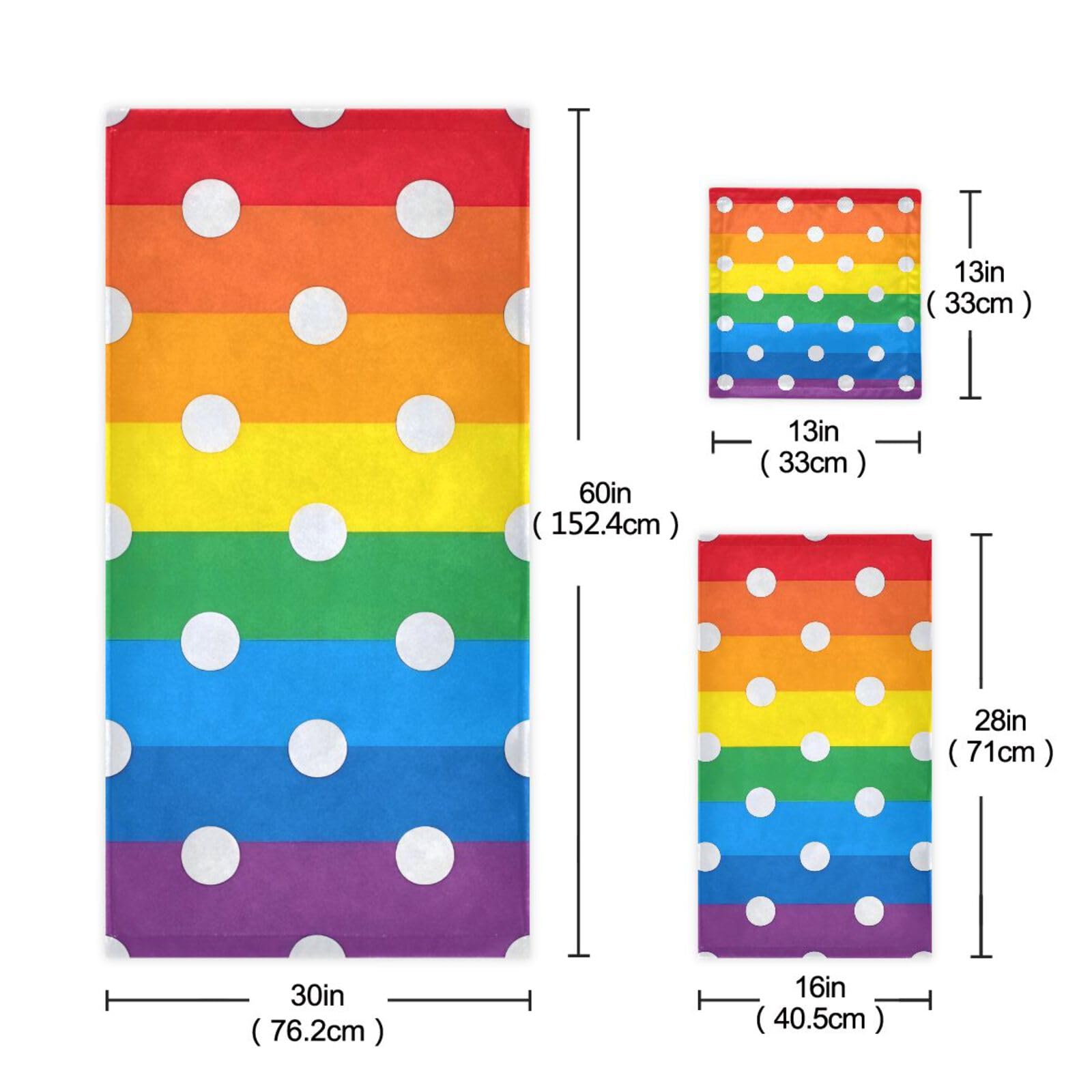 Cartoon Dot Rainbow chłonne ręczniki do twarzy zestaw 3 sztuk, 1 ręcznik kąpielowy 1 ręcznik do rąk 1 ściereczka do łazienki kuchni