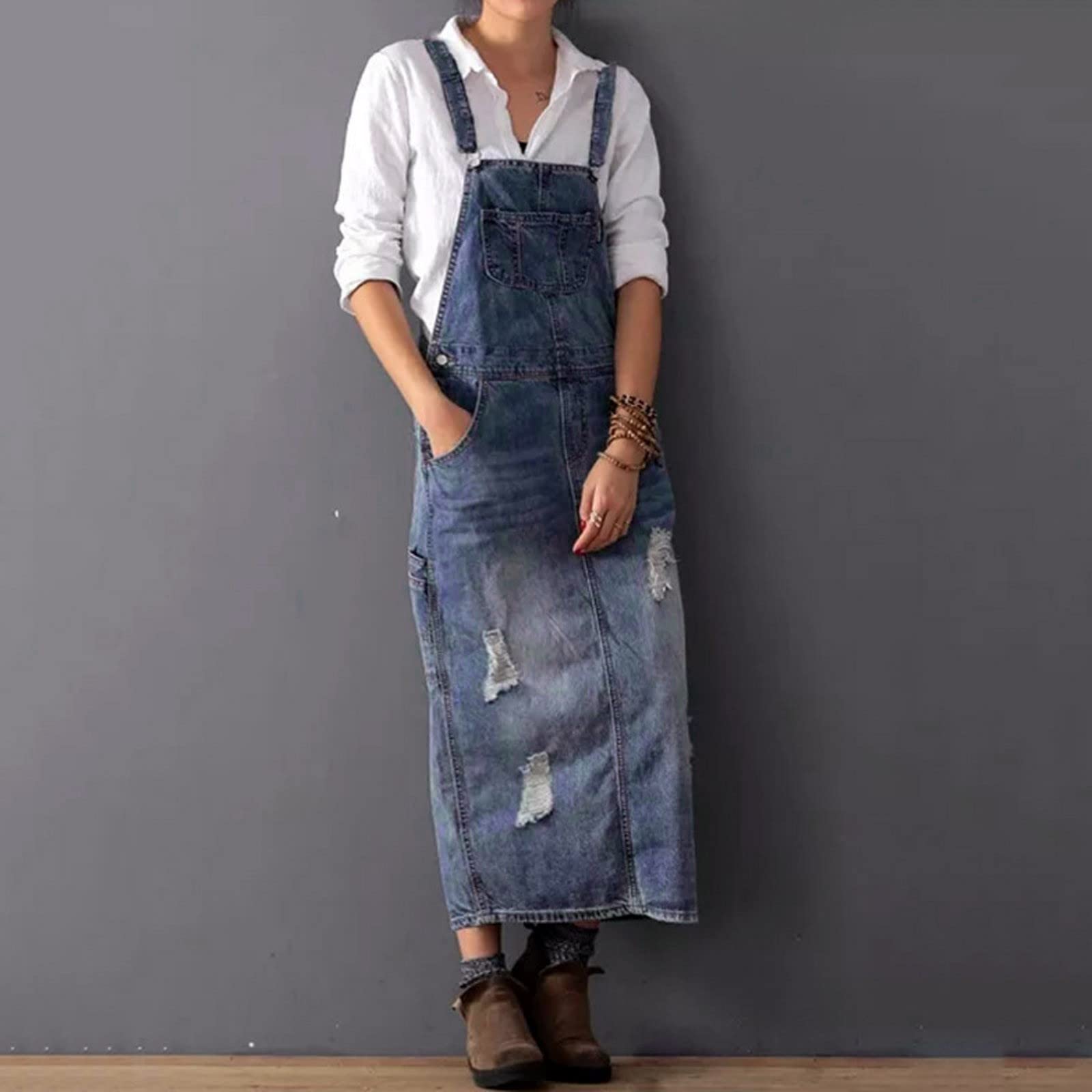 Vestito con Bretelle in Jeans da Donna Salopette Donna Jeans Lunga Elasticizzata Mini Abiti Estivi Gonna Abito Casual Versatile Cinturino in Denim