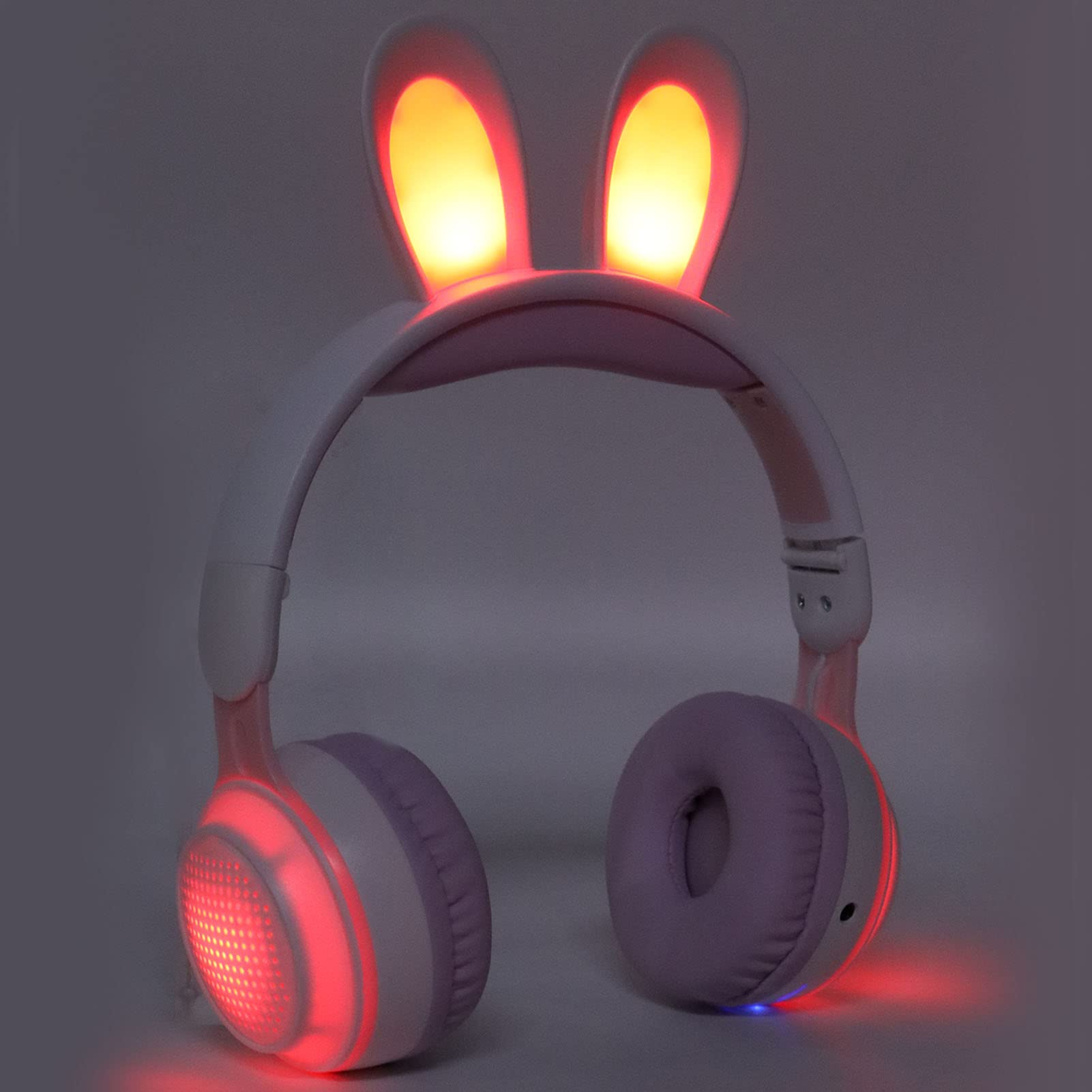 Yunseity Auriculares para Niños, Auriculares Bluetooth 5.0 con Oreja de Conejo, Auriculares Inalámbricos Plegables con Luz LED sobre la Oreja, Soporte TF/AUX, Regalos para Niños, Niños(Polvo Blanco)