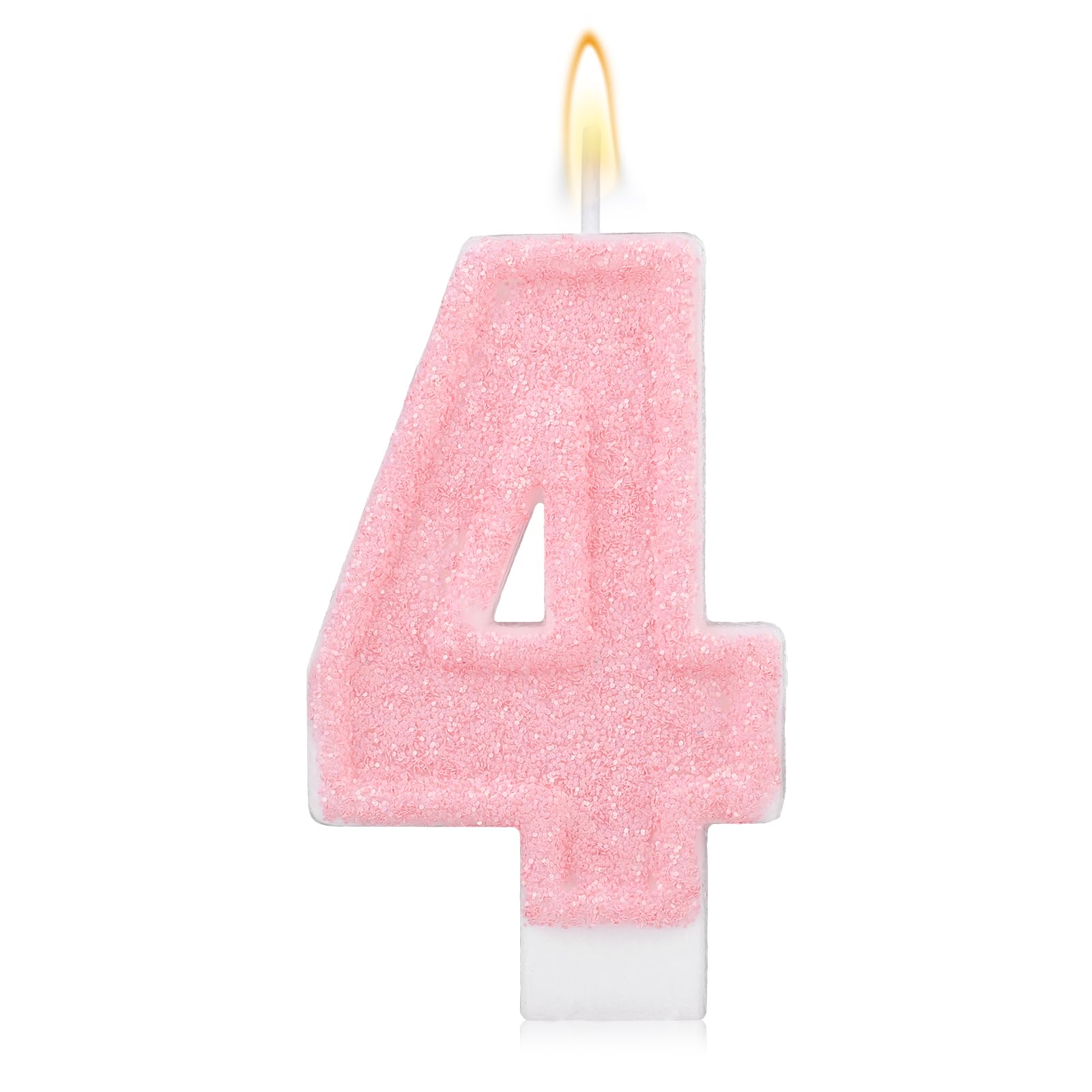 LunarCharm Candele di Compleanno Rosa – Candela con Numeri Luccicanti per 4° Festa di Compleanno con Corona, Numero 4, per Torte, Cupcake, Decorazioni per Feste, anniversari
