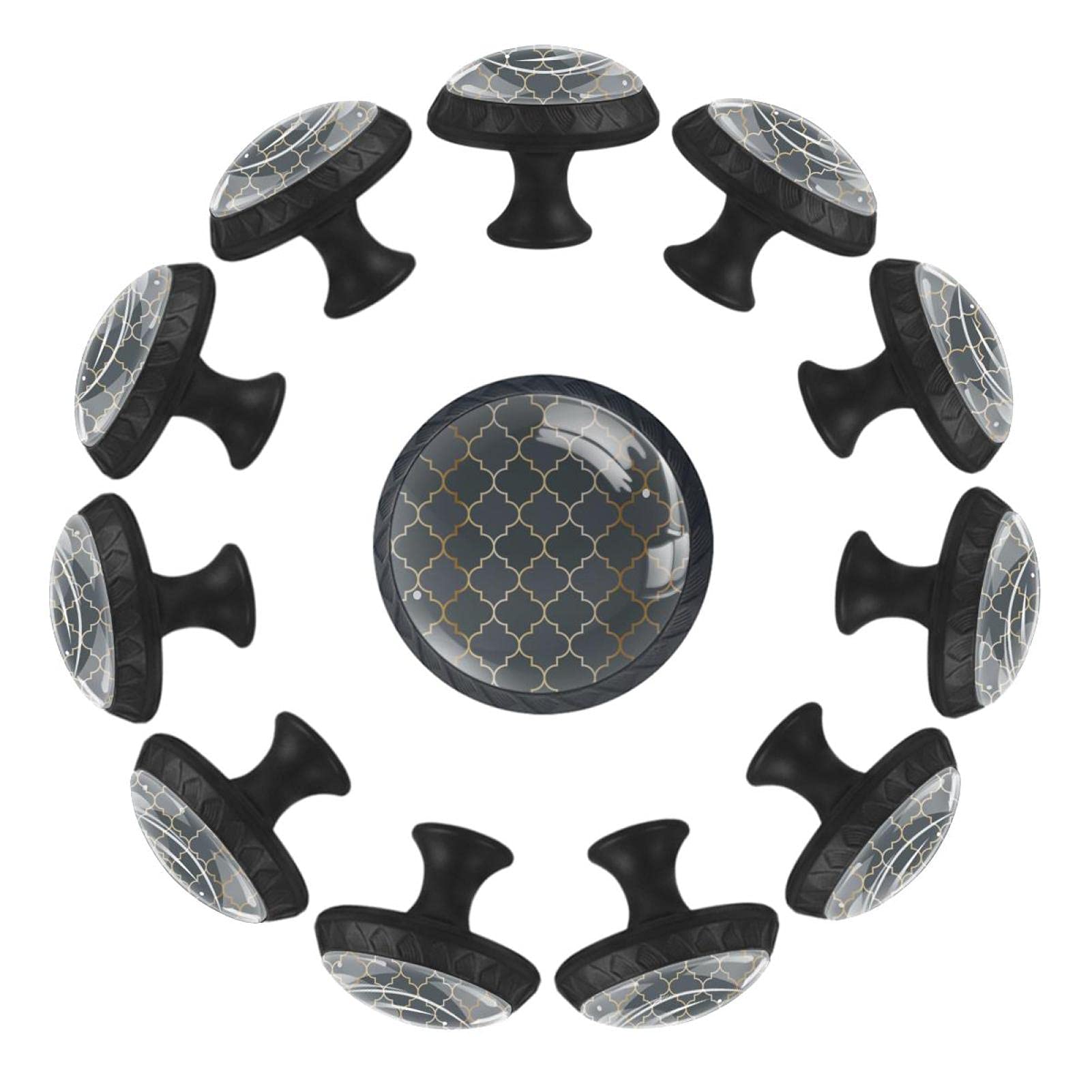 Boutons de tiroir en verre au motif marocain gris pour armoire par 12 pièces