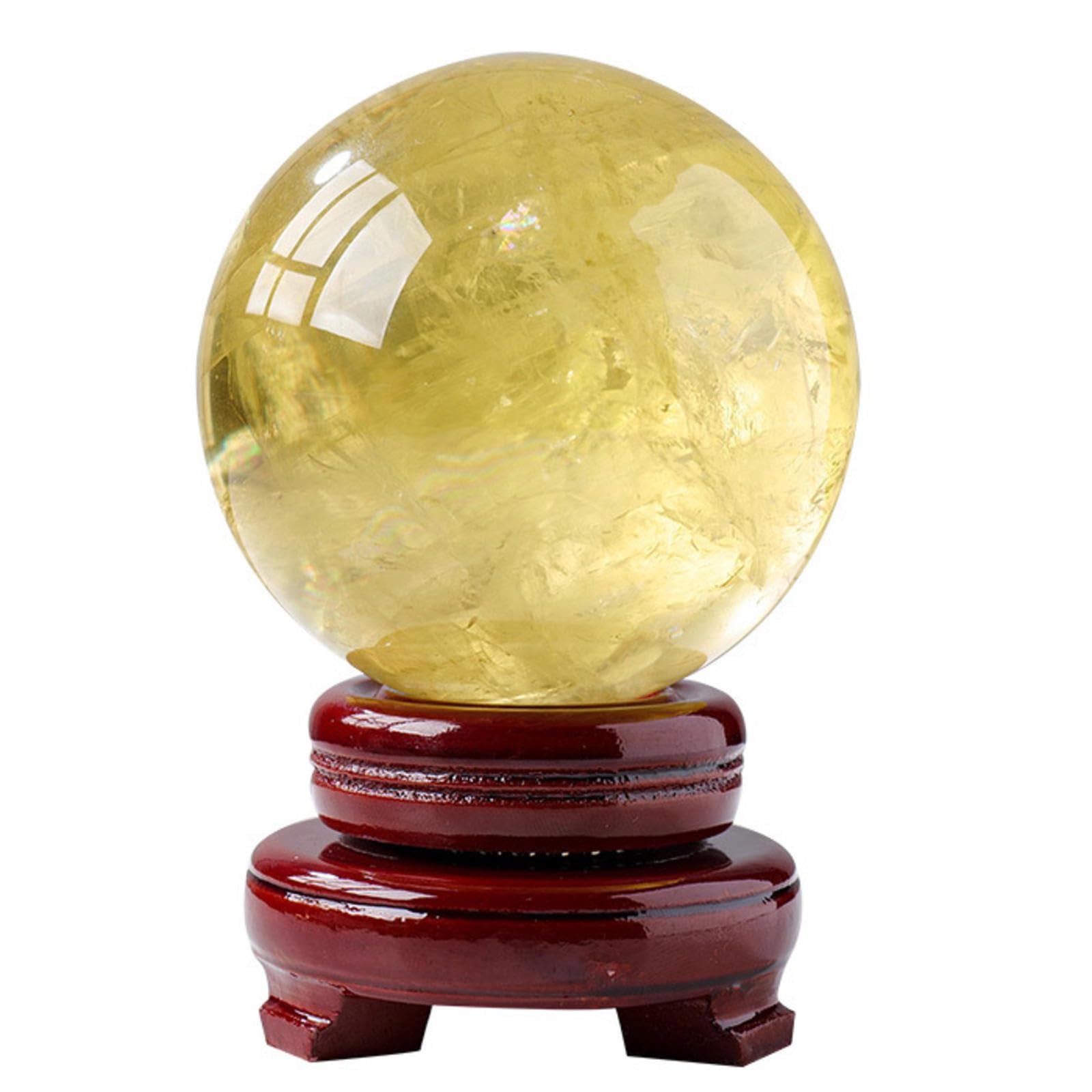 FOPURE Yellow Crystal Ball Quartz Sphere with Wooden Base,Citrine ball-50mm