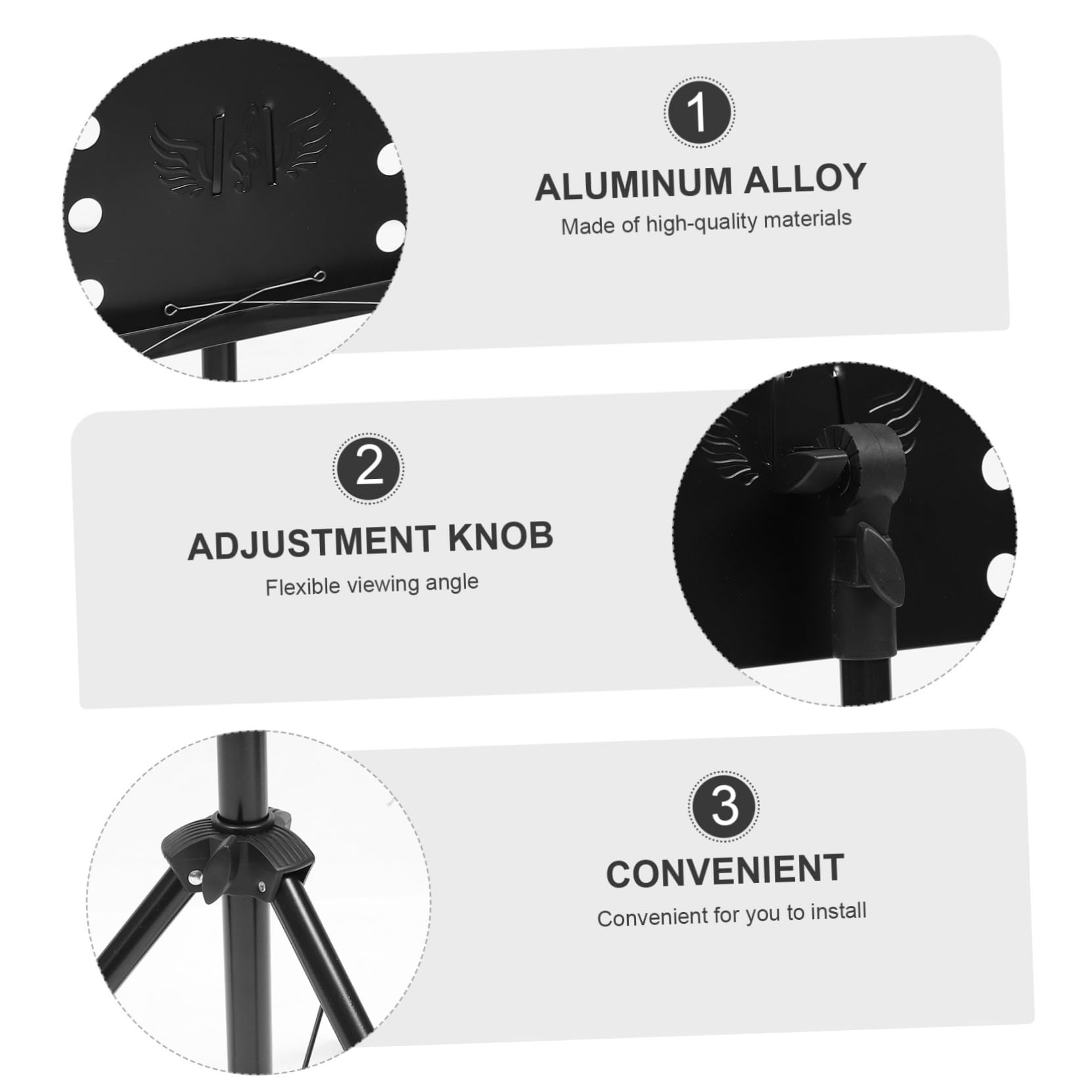 Alipis Atril para Partituras Plegable y Ajustable de Acero y Abs, Soporte Portátil Negro para Guitarra, Violín y Música, Adecuado para Partituras, Libros y Tablets, Uso en Conciertos