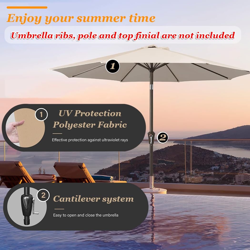 Tettoia Di Ricambio Per Ombrellone Da Giardino A 6/8 Stecche, Telo Di Ricambio Copertura Di Ricambio Per Tavolo Baldacchino Spiaggia Piscina(Beige,6 RIBS/200CM(6.5FT