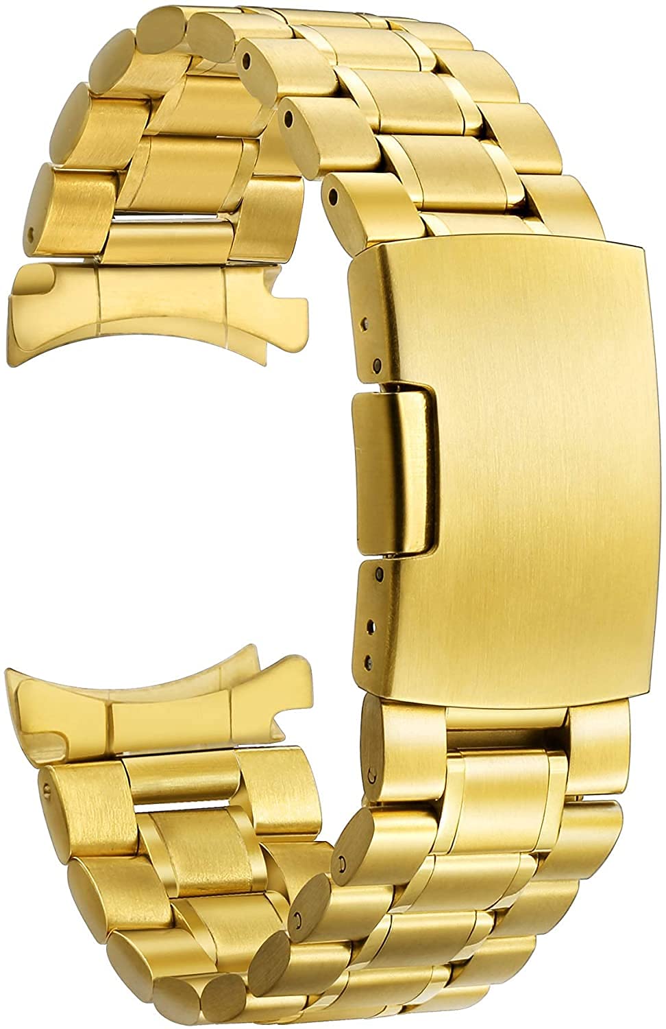 Edelstahlarmband, solides, gebogenes Ende, Schnellverschluss für 22 mm, 20 mm Metall-Edelstahl-Sicherheits-Klappschnallenband (Farbe: Silbergold mit Werkzeug, Größe: 18 mm)