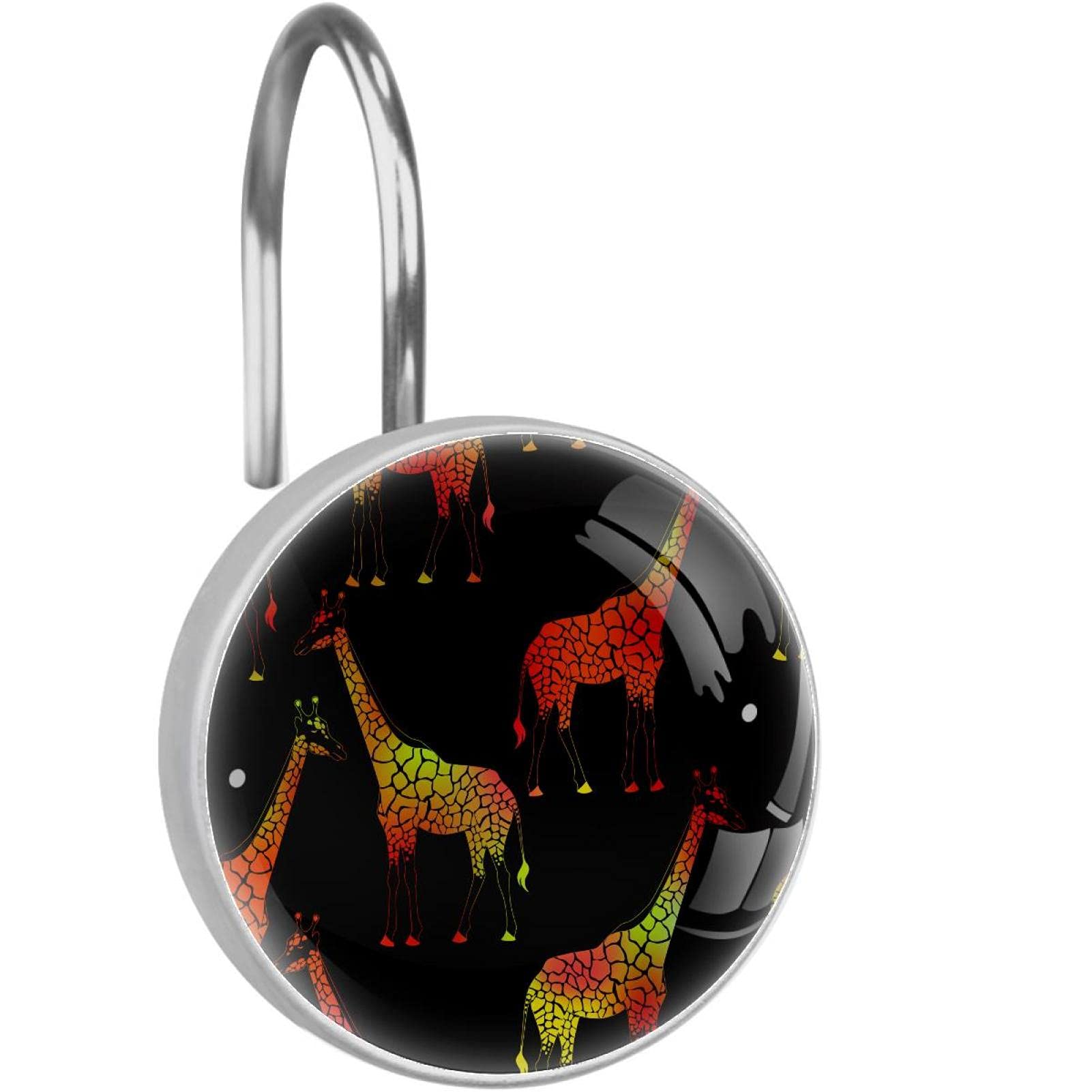 Crochets de rideau de douche pour décoration salle de bain enfant motif girafe exotique
