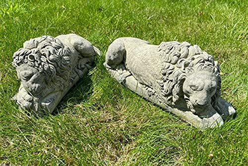 Par de estatuas de piedra de león canova sólido italiano clásico animal adorno de jardín Cover