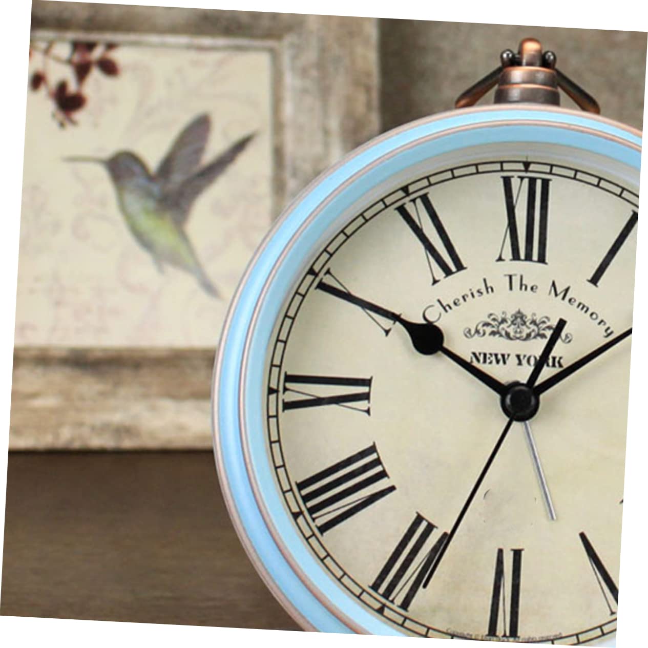 Reloj Despertador Retro Vintage Azul de Mesa de Metal para Escritorio
