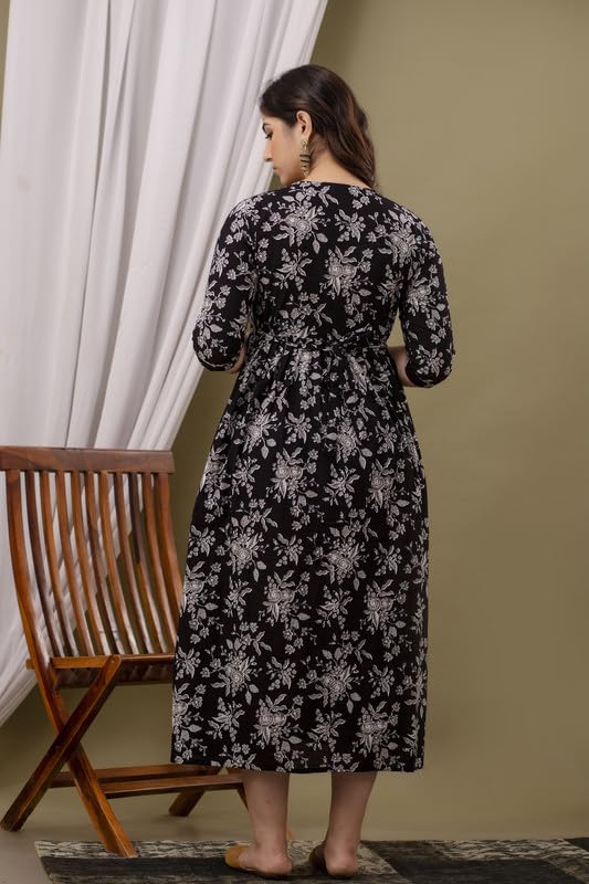 Image of JAIPURFAME Stylish Women's Pure Cotton All Over Printed Kurti Gown, Maternity Dress, and Feeding Dress - Comfortable and Elegant Maternity Wear for Women